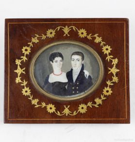 Arte: Retrato miniatura de matrimonio, Barcelona 1810-20 aprox. Pintada por Ramón Casulá.
